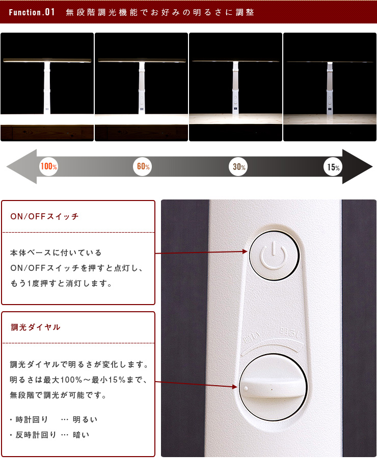 T型 LED デスクライト LDY-1217TN-OH 無段階調光機能 コンセント付の通販情報 - 家具通販のわくわくランド 本店